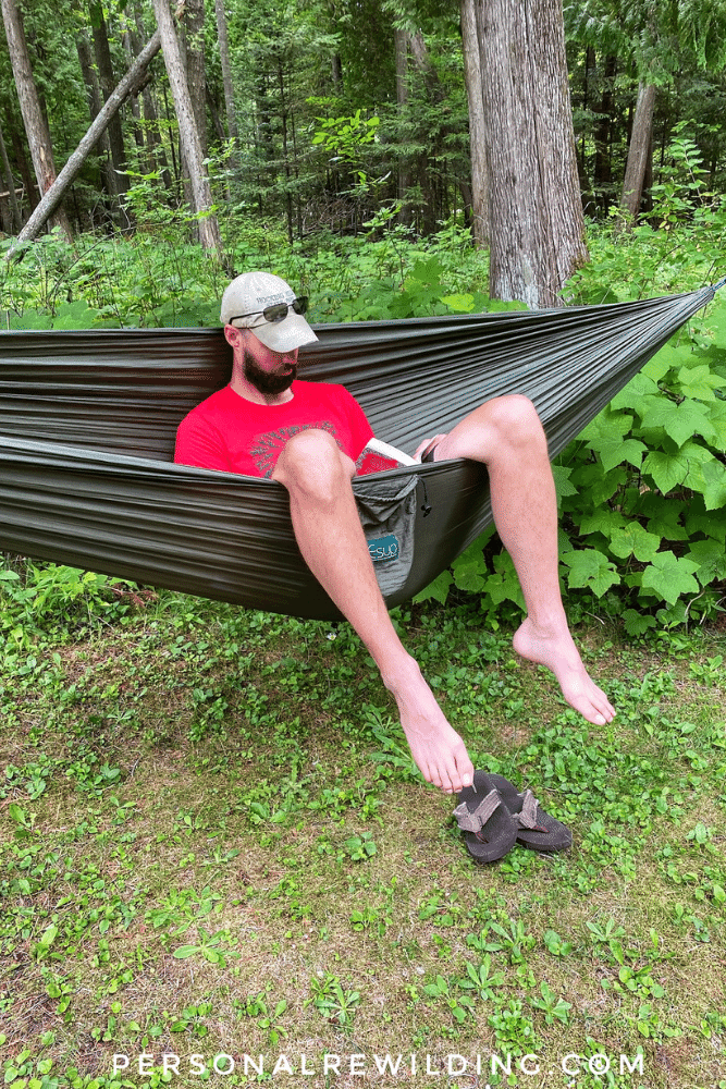 Reading outside in a hammock