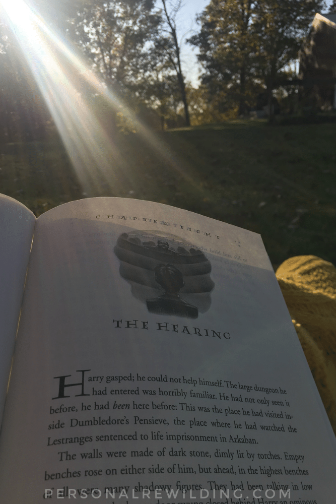 Reading Harry Potter outside in nature